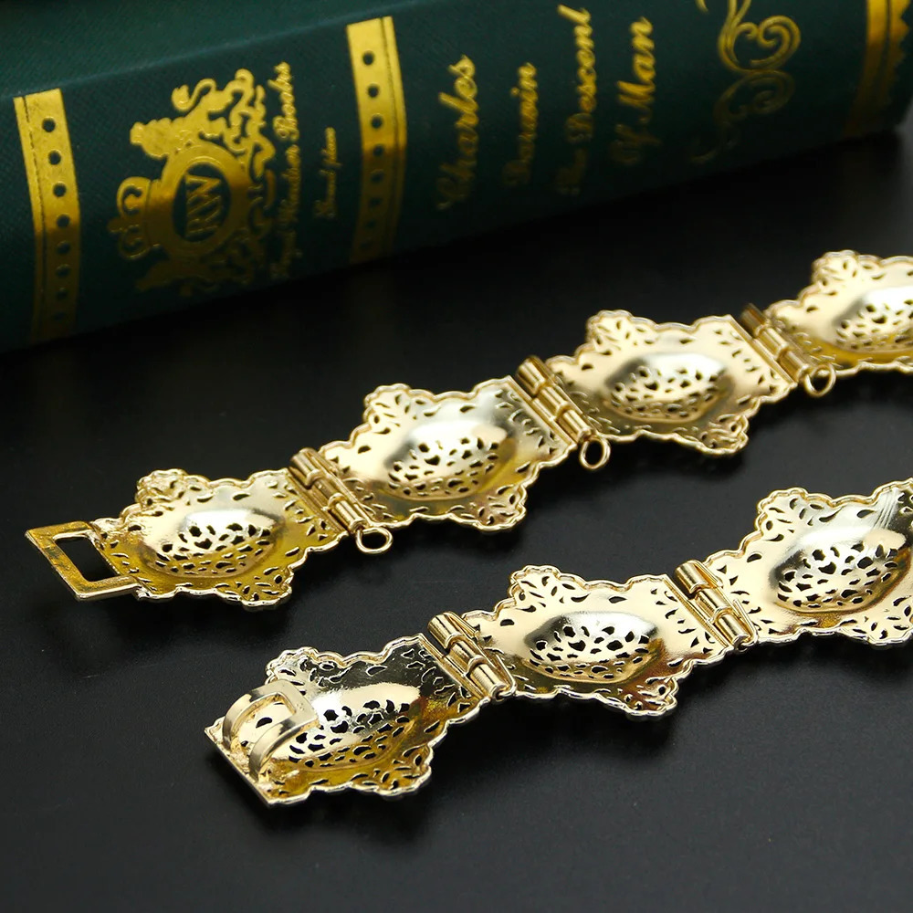 Sunspicems Gold Color Morocco Belt Women Crystal Metal Caftan Waist Chain Arabic Bride Wedding Jewelry Adjustable Length 240401