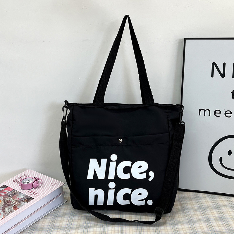 Tote 2024 niche fashion letter nylon cloth capacity tutoring casual single shoulder diagonal cross large bag