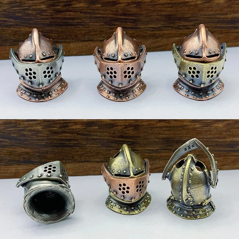 Openable Medieval Armor Warrior Helmet Brass Paracord Woven Keychains Lanyard Pendants Ancient Roman Knight Mask EDC Knife Beads