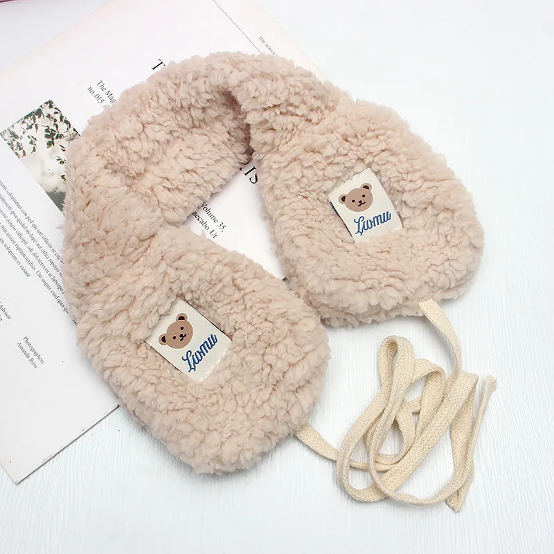 Lace UP Khaki Korea Cute Bear Earmuff Women Winter Plush Warm Ear Warmer Adults Kids Tie Ear Muffs Earphones Woman ddmysmile Ear Cover Hot Smile