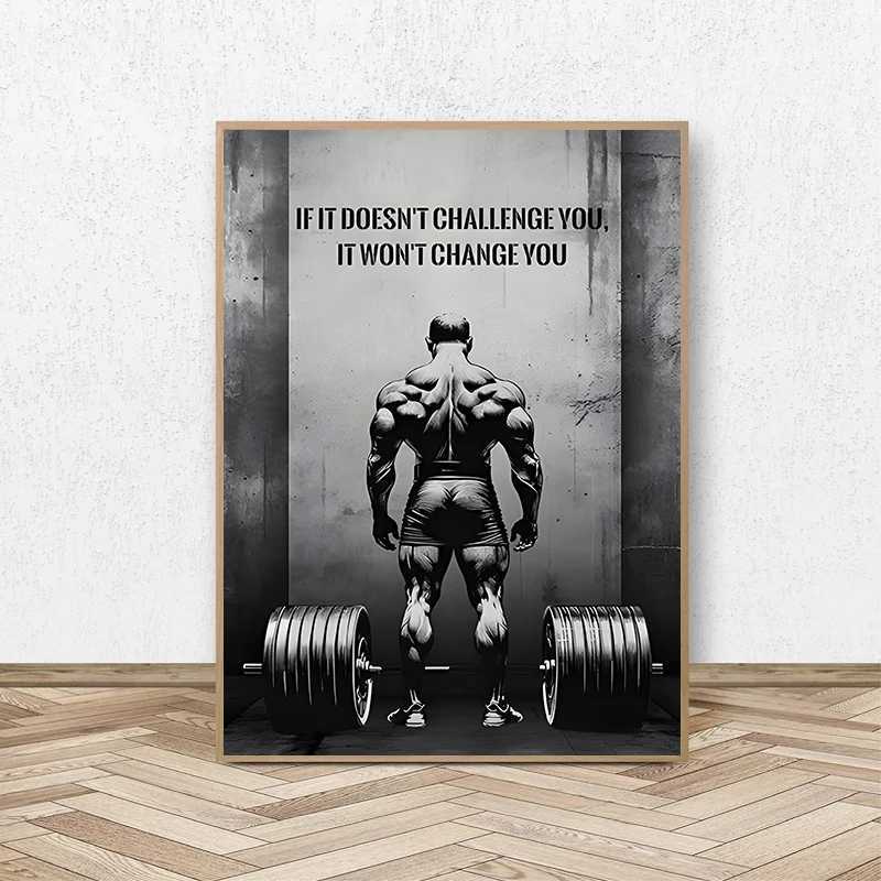 Challenge Change You Motivational Poster Modern Wall Art Black and White Canvas Painting Printing Spoer Picture for Home Gym Room Decor W241109