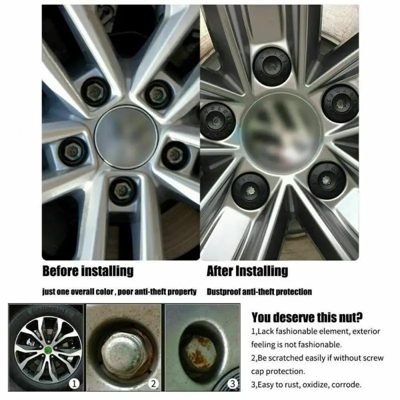 Set (20Pc) For One Vw Wheel Lug Nut Bolt Cover Black Caps Oem ddmysmile 1K06011739b9 Smile ()