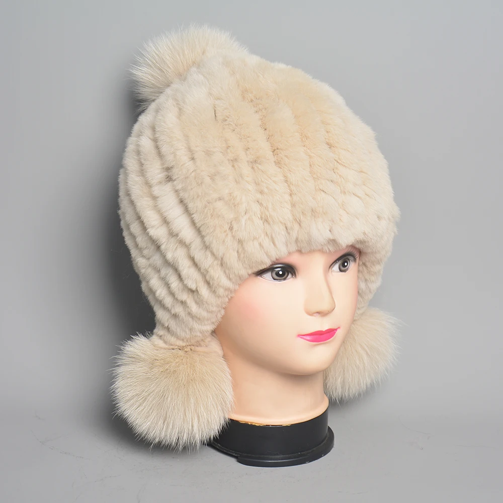 Rabbit Bomber Natural Fur ddmysmile Hats Winter Warm Outdoor Fluffy Earflap Caps Russian Boys And Girls Children Smile