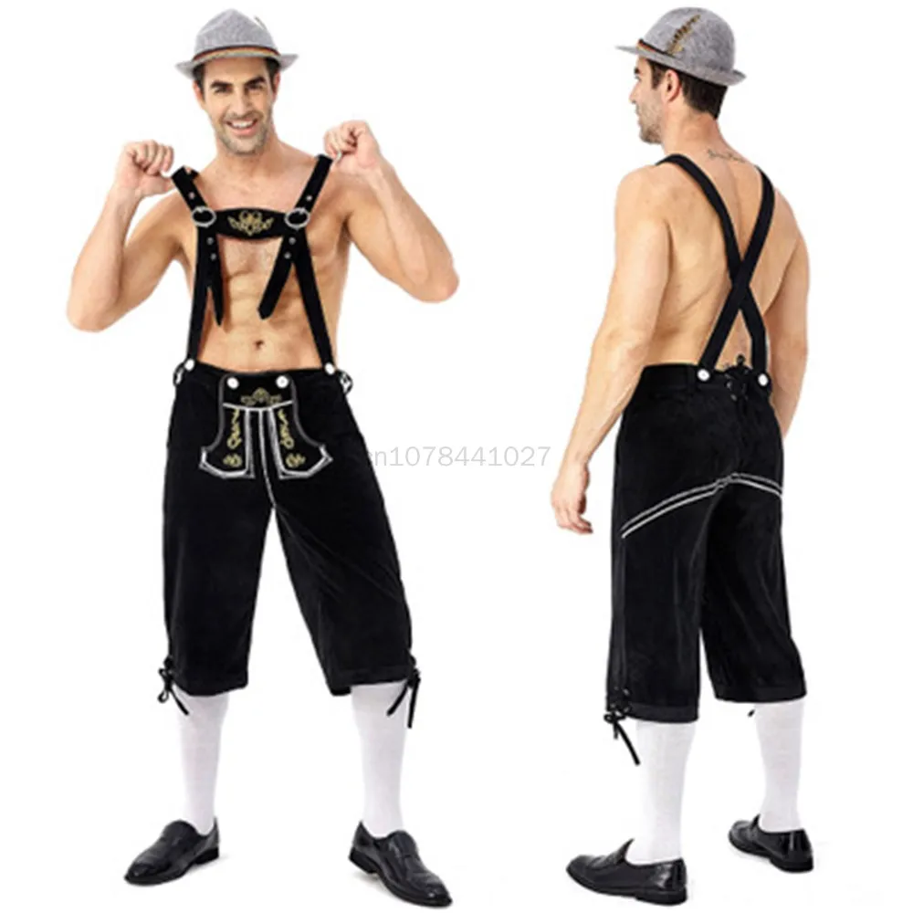 Man Beer Germany Oktoberfest Lederhosen Costume Halloween Bavarian ddmysmile Carnival Party Deluxe Cosplay Suspenders Shorts Smile