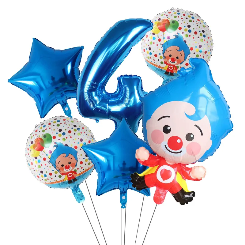 6pcs/Set Plim Clown Foil Helium Balloons Red Number Balls Air Globos Children's Happy Birthday Party Decorations Kids Toys Gifts