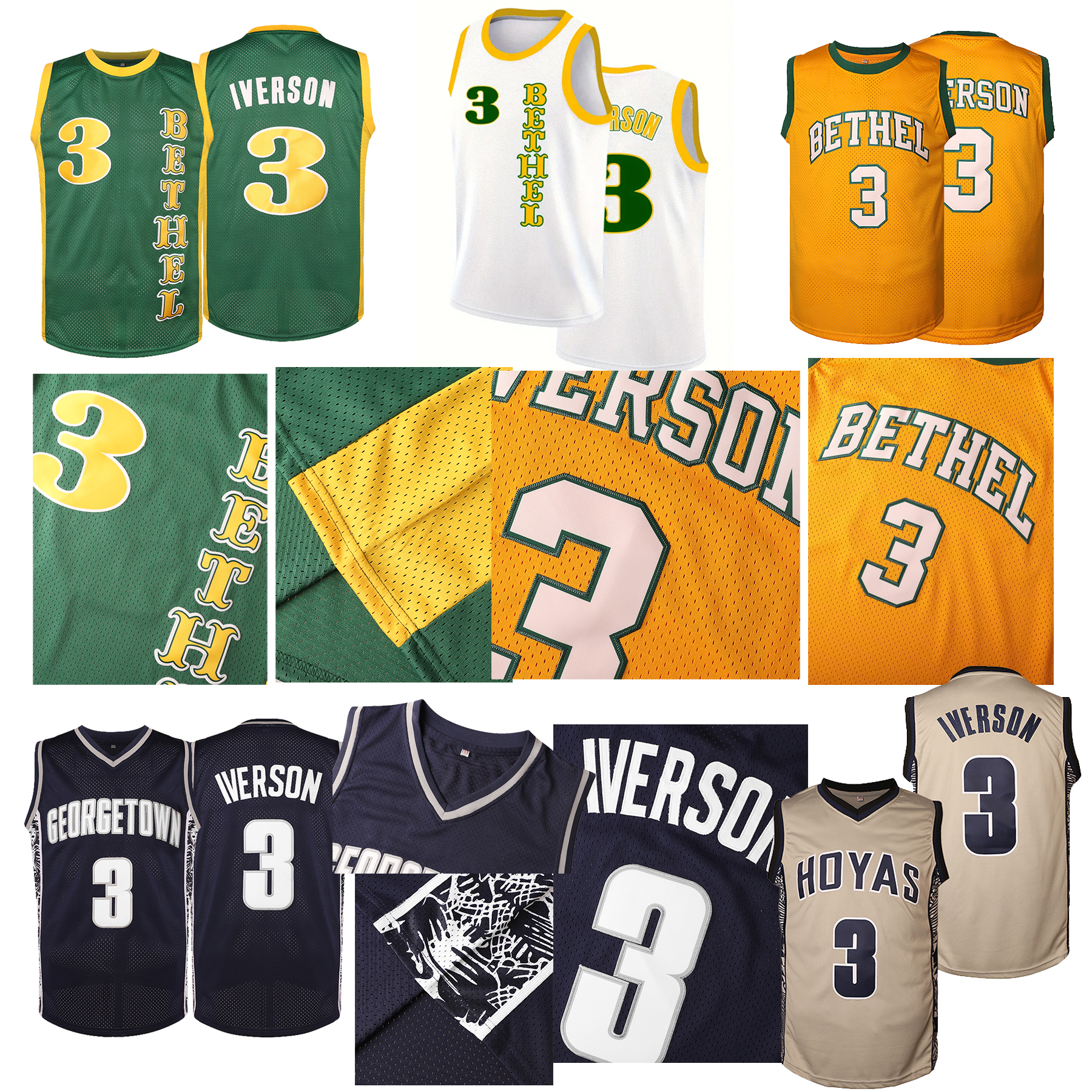 #3 Stitched IVERSON Embroidered Basketball Jersey Mens Casual & Stylish, Breathable Polyester, Machine Washable - Perfect for Sports & Outdoor Activities