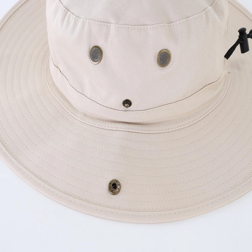 Connectyle Mens Women Boonie Sun Hat Wide Brim Adjustable Breathable Cotton Safari with Strap UV Protection Outdoor Caps240409
