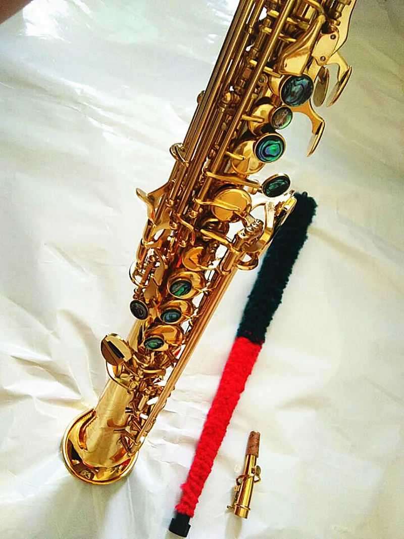Brand New High quality Saxophone soprano BB straight flat wooden wind instrument key shell engraved pattern transport box