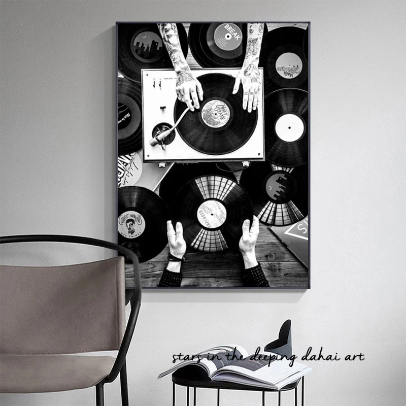 Music White Retro Black Vinyl Record Guitar ddmysmile Violin Art Poster Canvas Painting Wall Prints Picture Living Room Home Decor Cuadros Smile