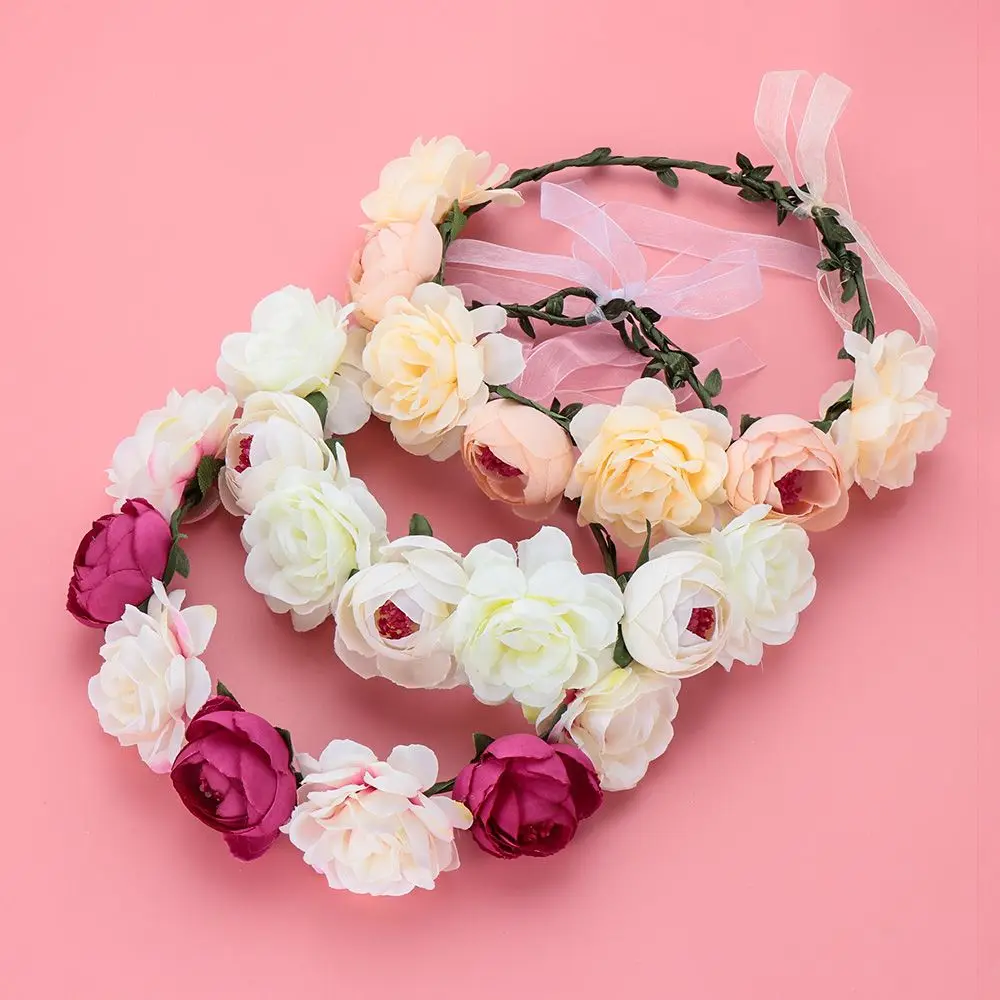 Bohemia Women Flower Wedding Crown Headbands Hair Wreath Bridal Garland Festivals Hair Accessories Photo Props Party Headwear smile