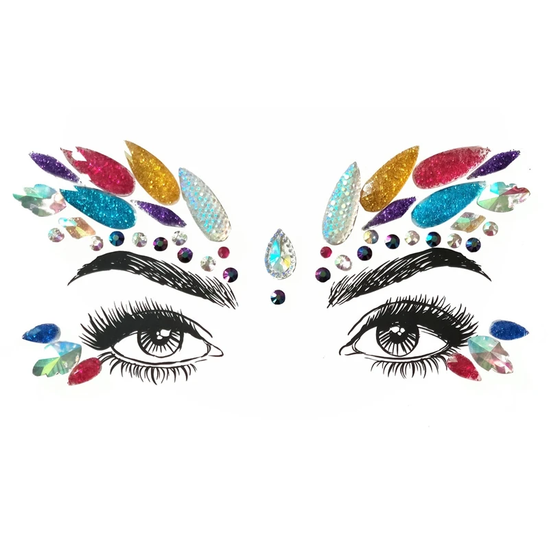 Sexy Face Tattoo 3D Sticker Glitter Dias Temporary Fake Tattoo Gypsy Festival Christmas Party Eyes Body Jewels Tatoo Sticker smile