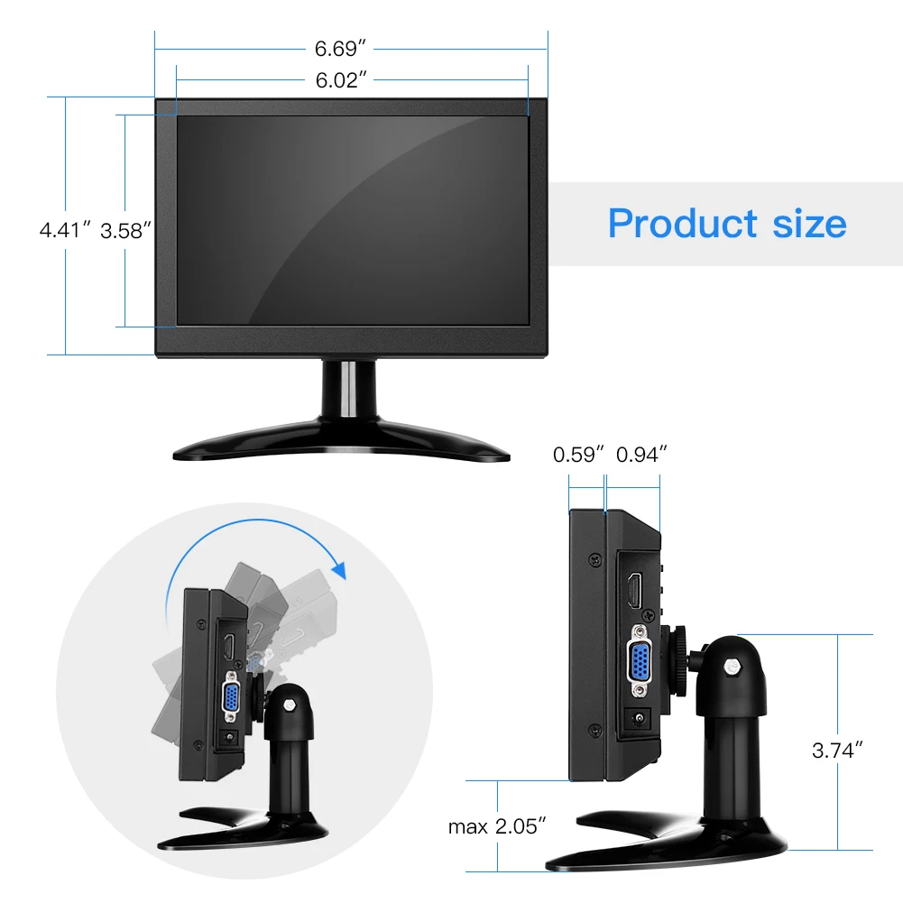 Miktver 7" Mini IPS Monitor With HDMI VGA AV BNC Inputs Secondary Monitor for Computer/Raspberry Pi/Laptop/Security Camera/CCTV