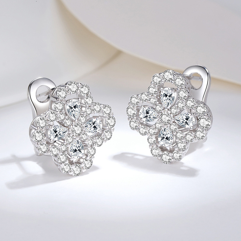Luomansi Moissanite Petal Ear Clip Passes Dia Test First Order -10 Solid S Sier Jewelry Women's Wedding Party Gift