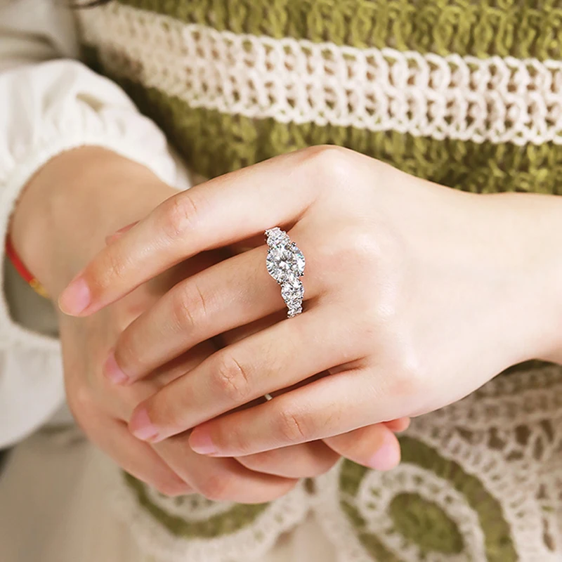 Smyoue 9.8CTTW Certified Full Moissanite Engagement Ring for Women Sparkling Simulated Dia Jewelry S Sterling Sier GRA smile