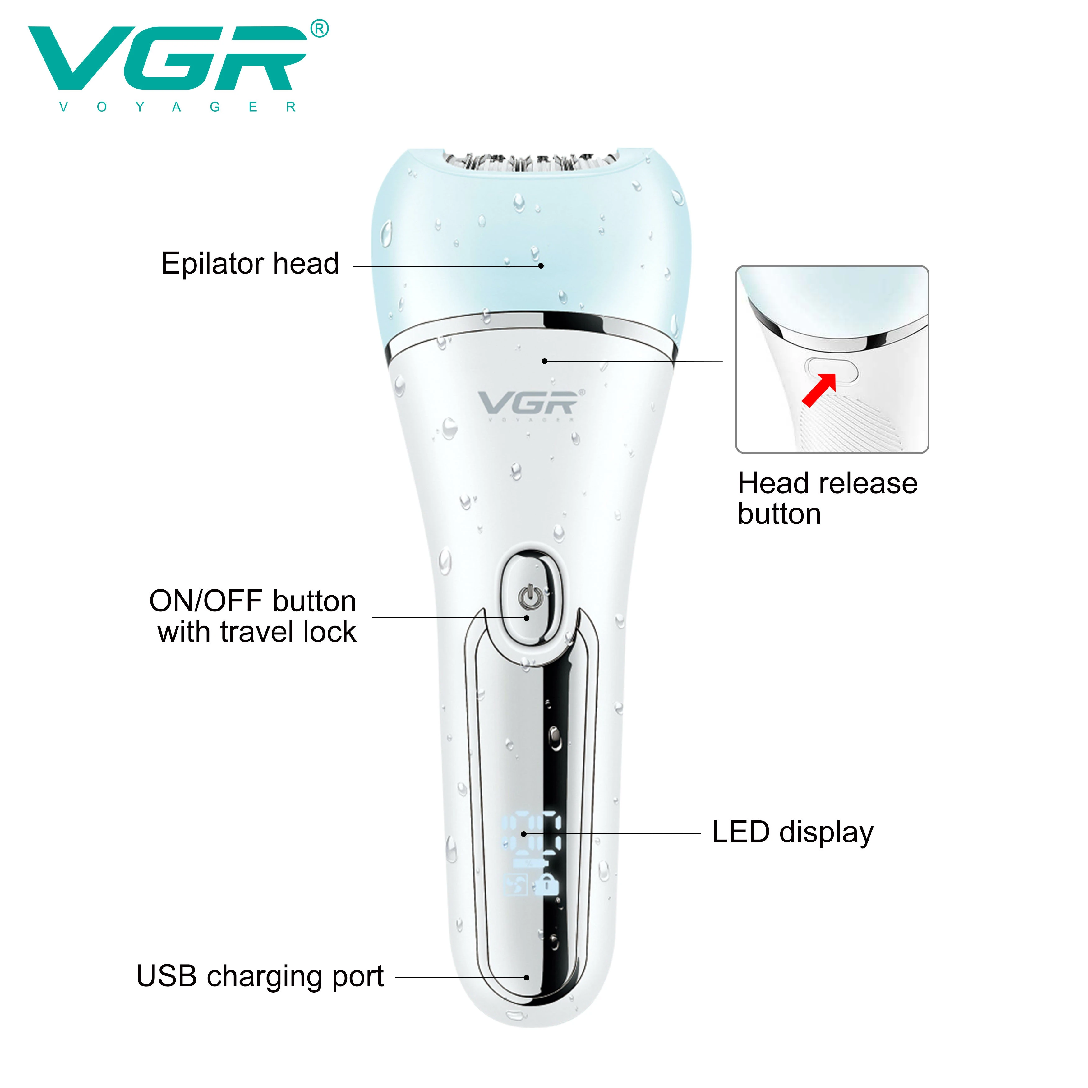 VGR Hair Remover Rechargeable Facial Leg Body Bikini Epilator Lady Shaver Underarms Hair Removal Tool Epilator for Women V-733