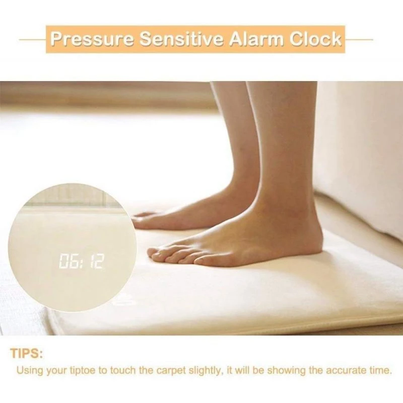 Alarm Clock Stand On Pressure Sensitive Battery Smart Alarm Clock Mat Floor Rug LED Time