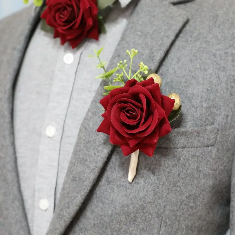 Roses Boutonniere Silk Groom Brooch Flowers Wedding Wrist Corsage Bridesmaids Prom Marriage Corsage Flowers Accessories smile