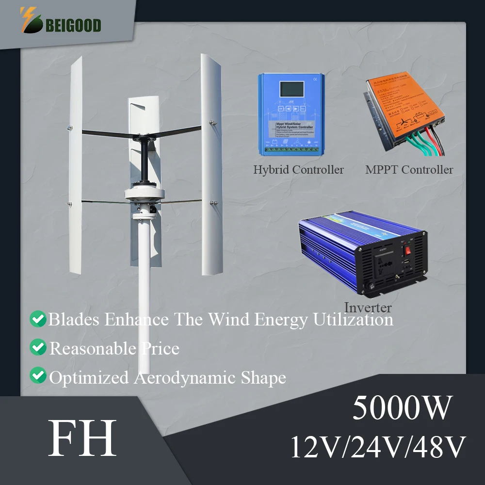5000w 8000w Vertical Axis Wind Turbine 12V 24V 48V Alternative Energy Generator AC Output Household With Controller Inverter