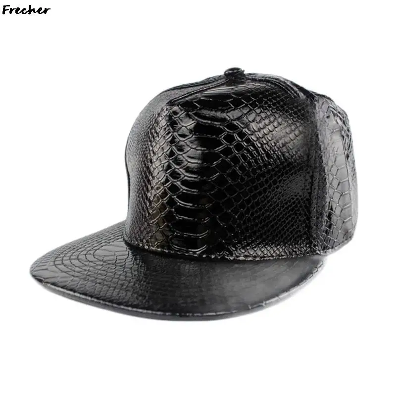 Leather Hip Hop Bright Hats Women Men Rock Baseball Cap Spring Winter Sun Hat Crocodile Pattern Trucker Hat Gold Snapback Gorras smile