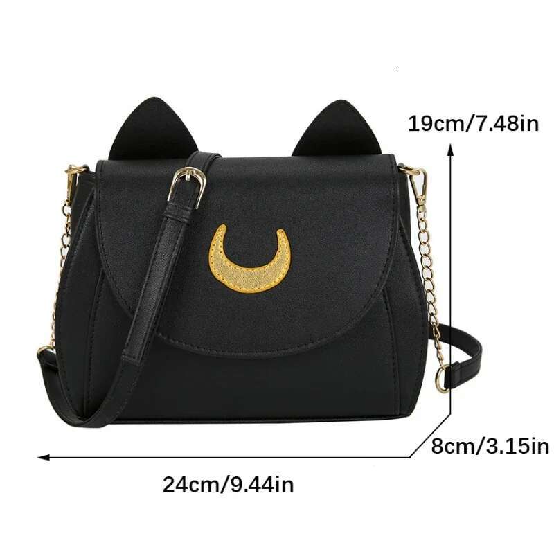 Summer Sailor Moon Ladies Handbag Black Luna Cat Shape Chain Shoulder PU Leather Women Messenger Crossbody Small Bag Purses