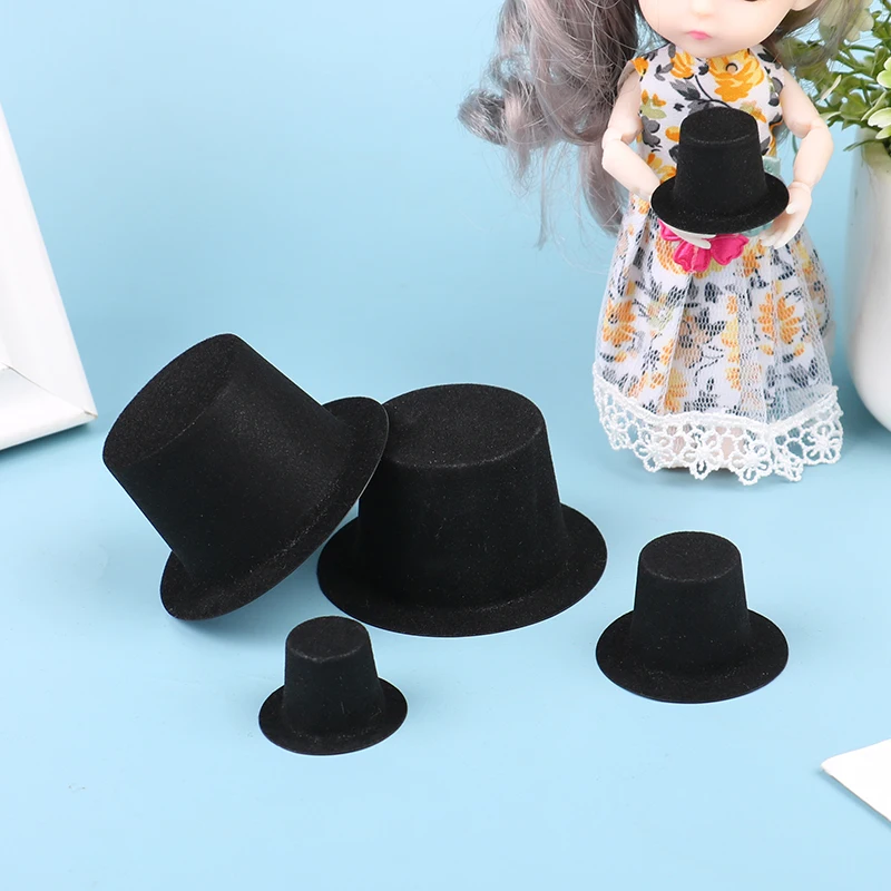 Miniature Black Hat 10Pcs Mini Doll Hat Doll House Ornament Hand Weaved Dollhouse Accessories 3 Sizes smile