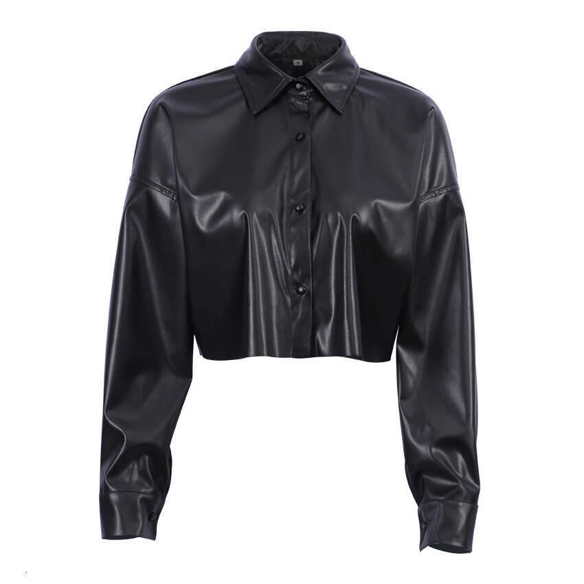 shanshi leather jacket women Autumn/Winter New PU Leather Clothes Women's Street Spicy Girls' Naked Top Long Sleeve Short Shirt Motorcycle S