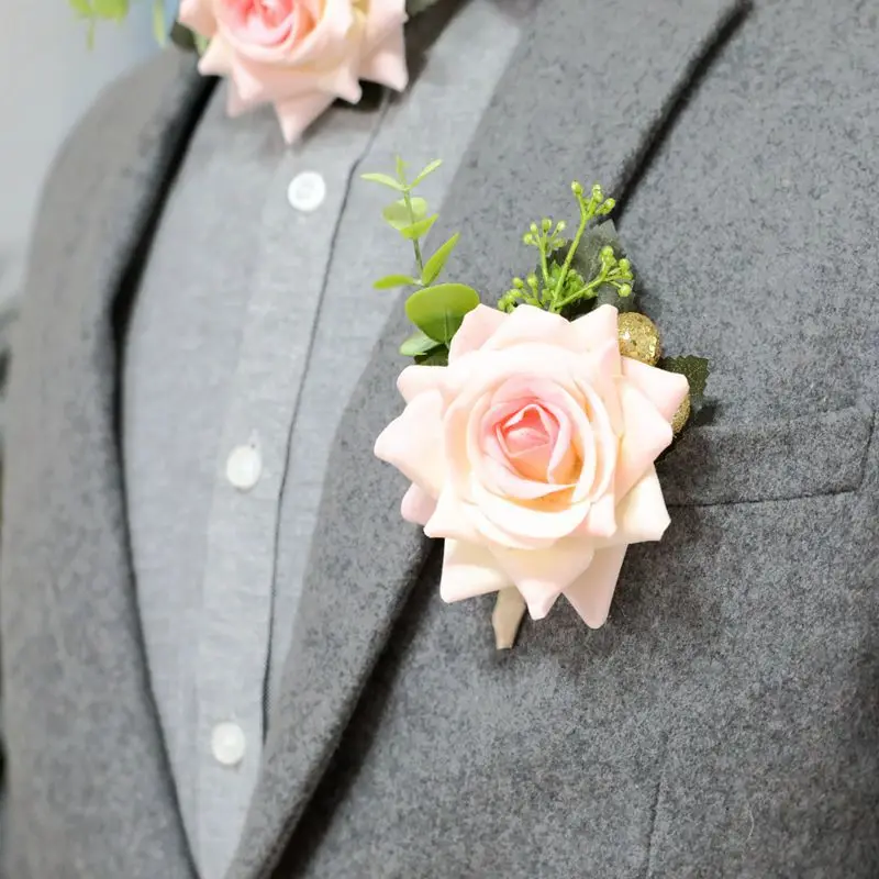 Roses Boutonniere Silk Groom Brooch Flowers Wedding Wrist Corsage Bridesmaids Prom Marriage Corsage Flowers Accessories smile