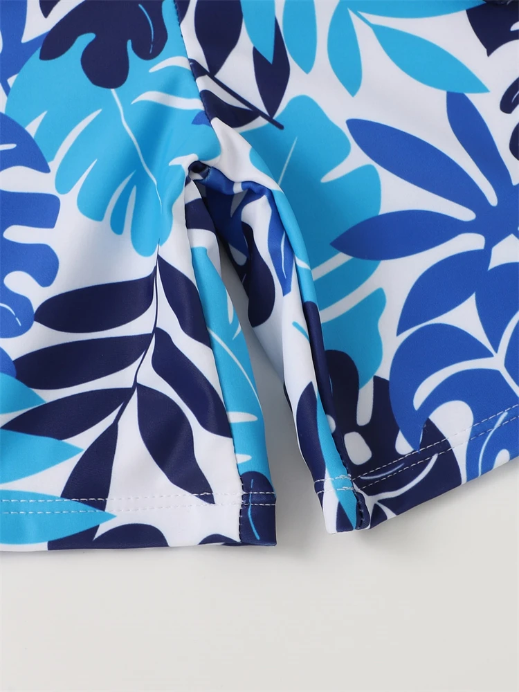 2024 New Swimsuit Boy Two Piece Solid Long Sleeves Children Swimwear Summer Print Shorts Beachwear Kids Bathing Suit Swimming smile