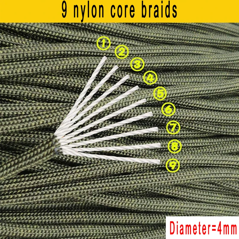 550 Standard 100M Military 9-Core ddmysmile Paracord Rope 4Mm Outdoor Parachute Cord Survival Umbrella Tent Lanyard Strap Clothesline Smile