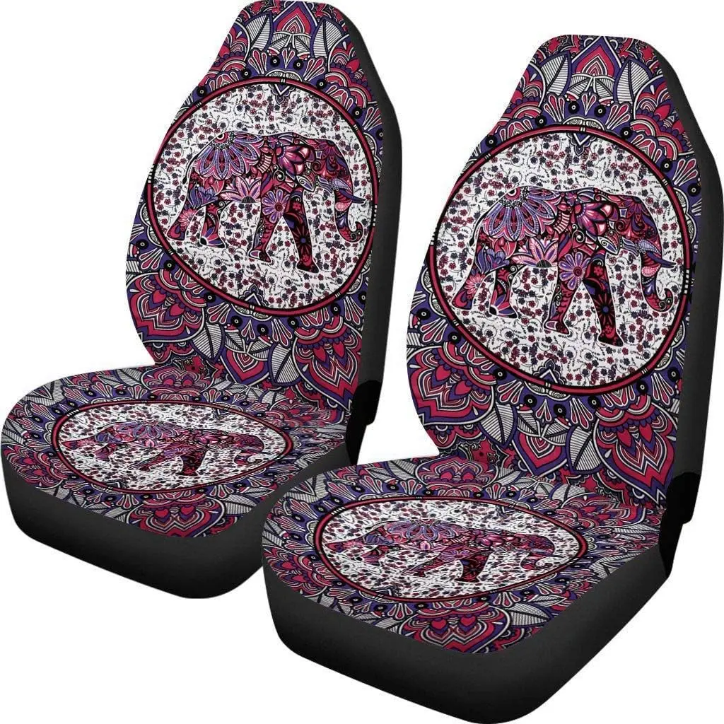 Tribal Elephant Print Bohemian Car Accessories Front Seat Cover Full Set for WomenVehicle Seat Protector Ba Bucket Seat Cover smile