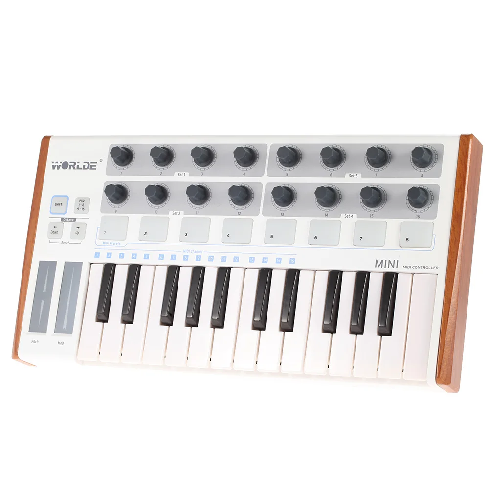 WORLDE MIDI Controller New Ultra-Portable 25-Key Musical Keyboard Synthesizer Piano Keyboards Two Types of Support Midi Keyboard