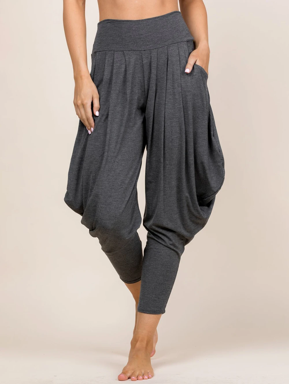 Color Solid Women Sport ddmysmile Wide Waist Pleated Draped Lantern Pants Elastic High Waist Casual Pants Smile