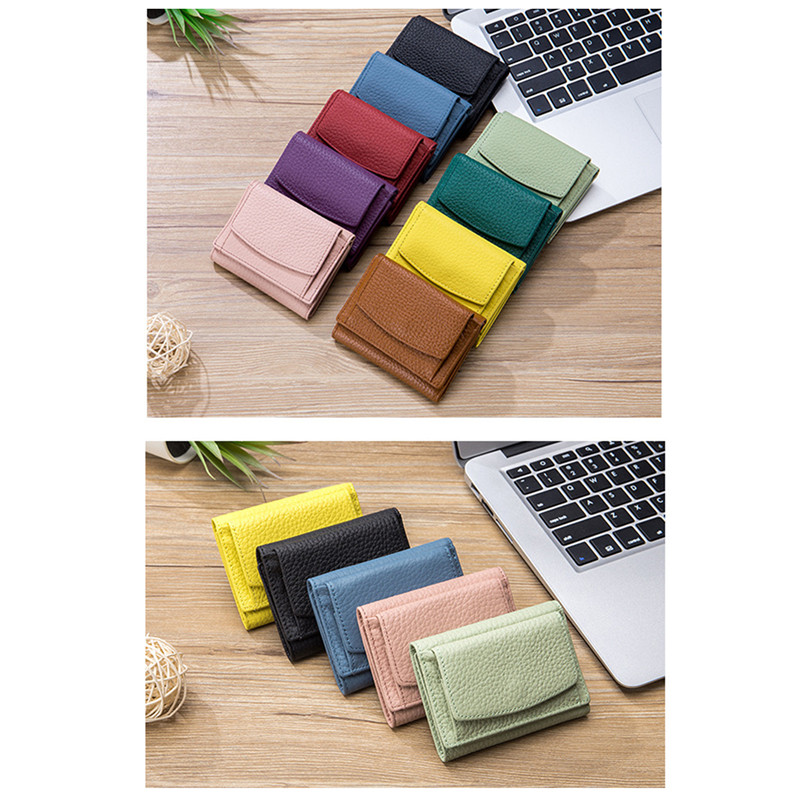 Women Genuine Leather Purses Female Cowhide Wallets Lady Small Coin Pocket Card Holder Mini Money Bag Portable Clutch New