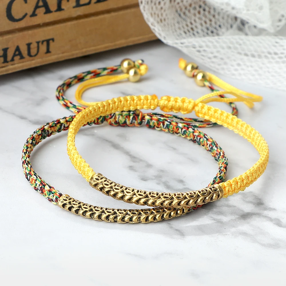 Braided Lucky Colorful Handmade Rope Bracelets for Women Men Vintage Gold Color Long Tube Accessories Wristband Bangles Jewelrys smile