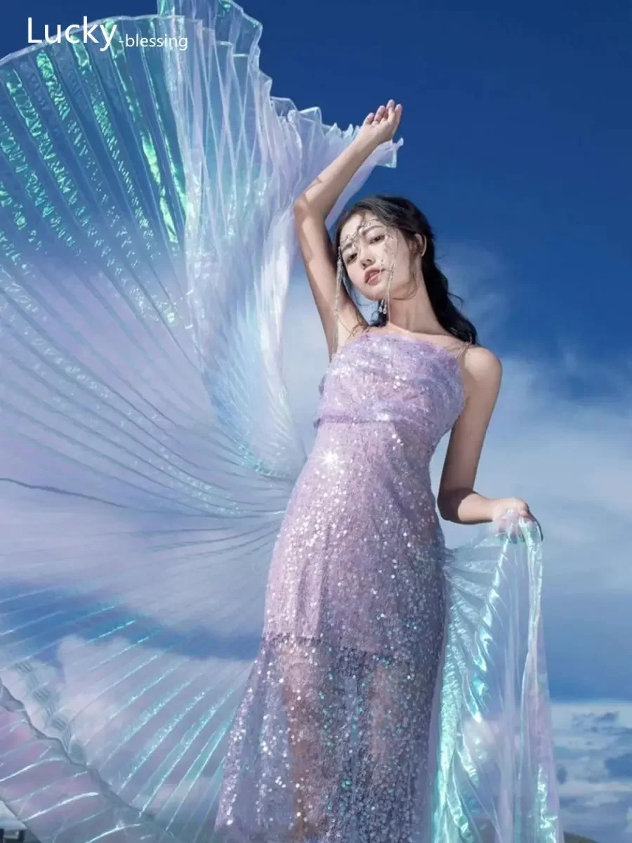 Fairy Belly Wings Dancing Performance Costume Props Women Fiesta Stage Clothing Party Dance Wear Angel Butterfly Rainbow Wings smile