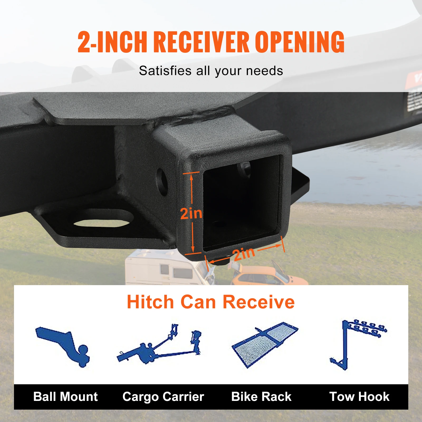 VEVOR Class 3 Trailer Hitch Compatible with Steel Tube Frame Multi-Fit to Receive Ball Mount Cargo Carrier Bike Rack Tow Hook