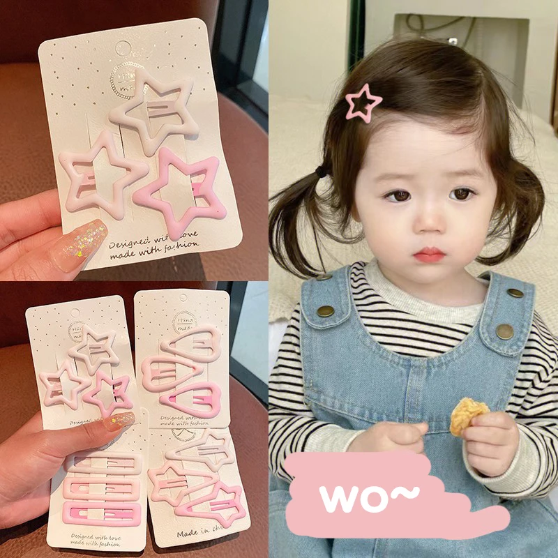 Hairpins Children 3Pcs Girls Pink Star Bb Hair Clips Pin Mini Korean Style Frosted Candy Color ddmysmile Kid Snap Ornaments Accessories Smile