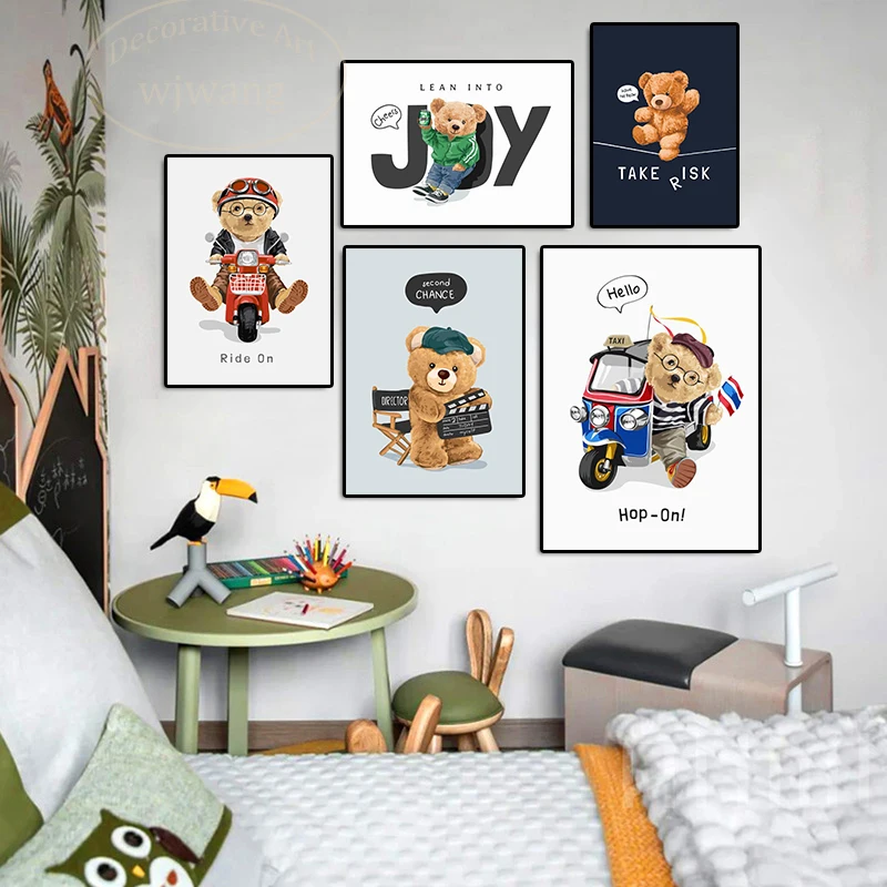 Cute Funny Animals Poster Naughty Bears Posters Prints Inspirational Wall Art Canvas Paintings for Child Room Home Decor Picture smile