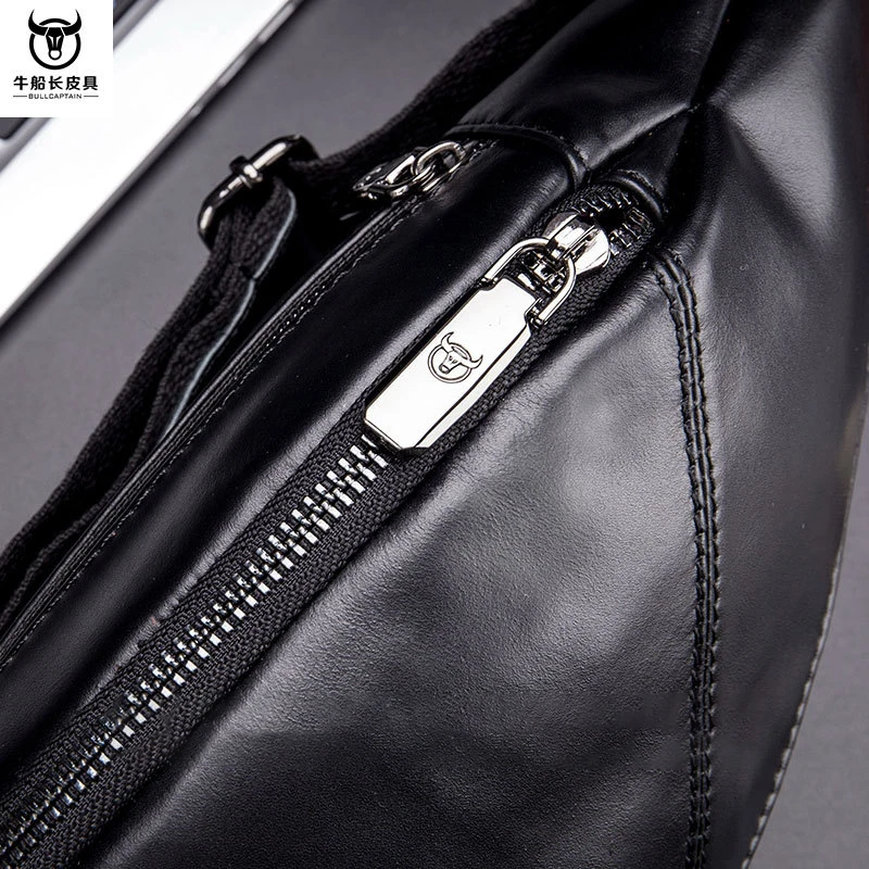 New Leather Genuine 2024 Chest Bag Men's Head Layer Cowhide Multi functional Sports Trend Front One Shoulder Crossbody Bag smile