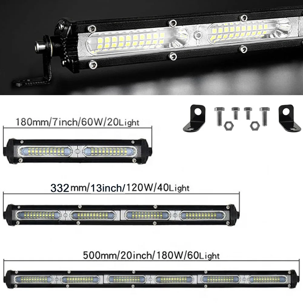 Led Work Light 12v Flood 7" 13" 20" Led Light Bar for Truck Trailer Lights Bar for Offroad Accessories 4x4 Jeep Working Traktor