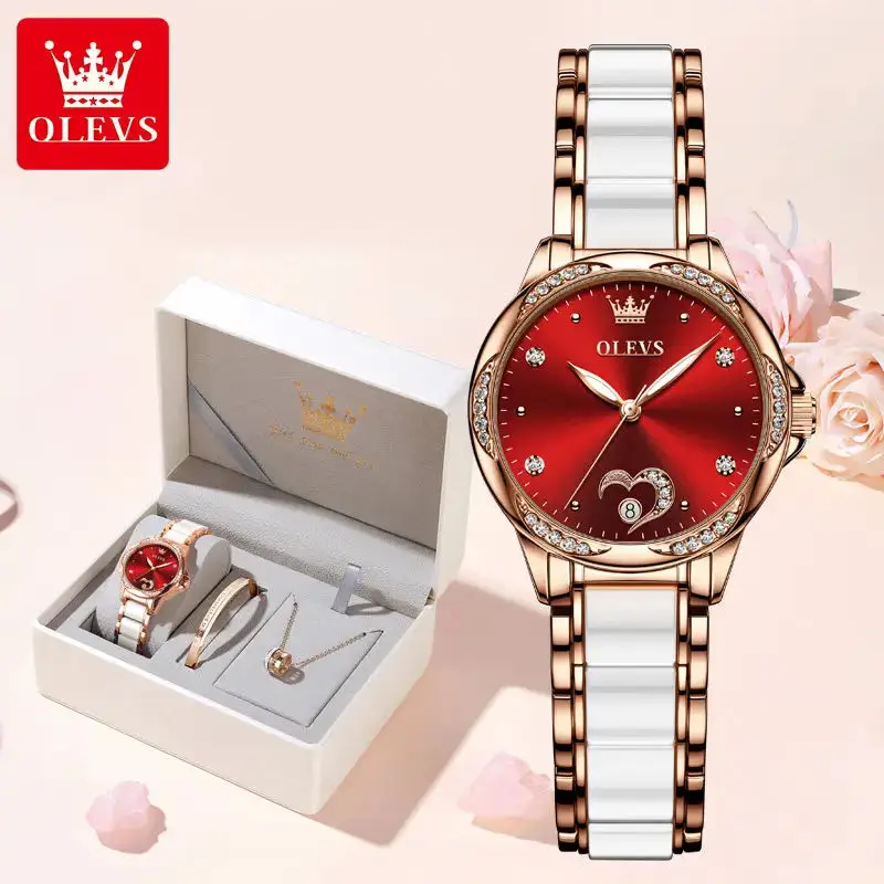 OLEVS Automatic Mechanical Watch for Women Luxury Ceramics Strap Waterproof Elegant Diamond Women's Wristwatch Clock Reloj Mujer