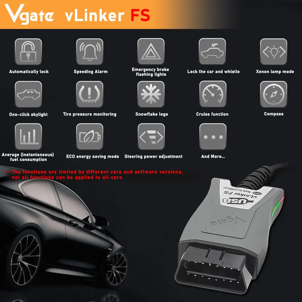 vLinker ELM327 Vgate FS For Ford FORScan HS MS CAN ELM 327 OBD 2 OBD2 Car Diagnostic Tools OBD Scanner Interface OBDII For Mazda smile
