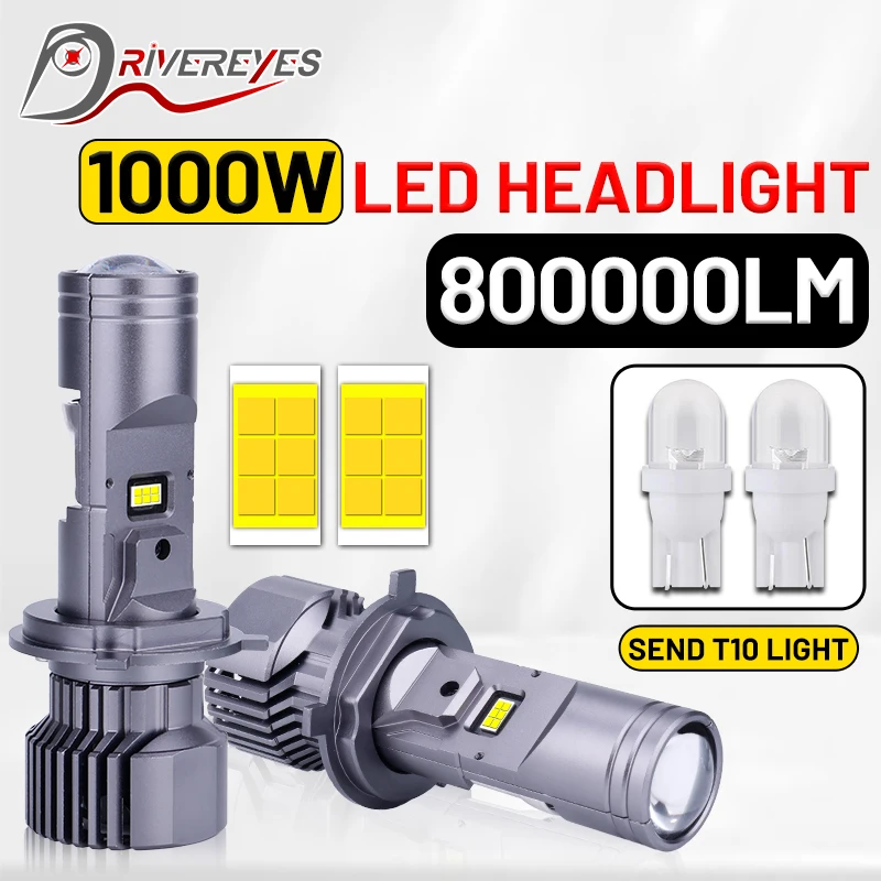 H4 LED Projector Car Headlight Bulbs 800000LM 1000W Bi LED Lens H4 Mini Projector 7530 CSP Lens Turbo Auto Headlamp LHD RHD