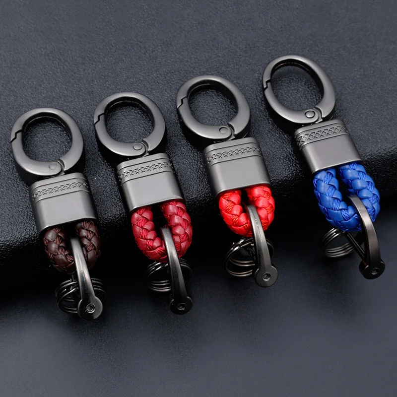 Rope Car Keychain Braided Anti-Lost Auto Vehicle Key Chain Clips Pendant Split Rings Phone Number Card Keyring Car Accessories smile