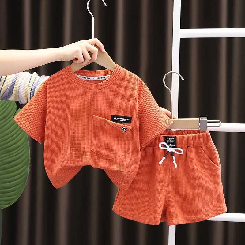 Clothing Sets Korean Baby Boys Clothing Sets Kids Solid Short Sleeve T-Shirt + Shorts 2Pcs Suit for Boys Children Cotton Clothes Sport Outfits