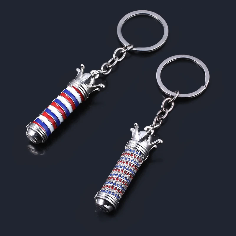 New Hairdresser Keychains Barber Shop 3D Pole Light Pendants Keyring Love Collier Pin Jewelry Car Bag Keyring Men Lady Gift