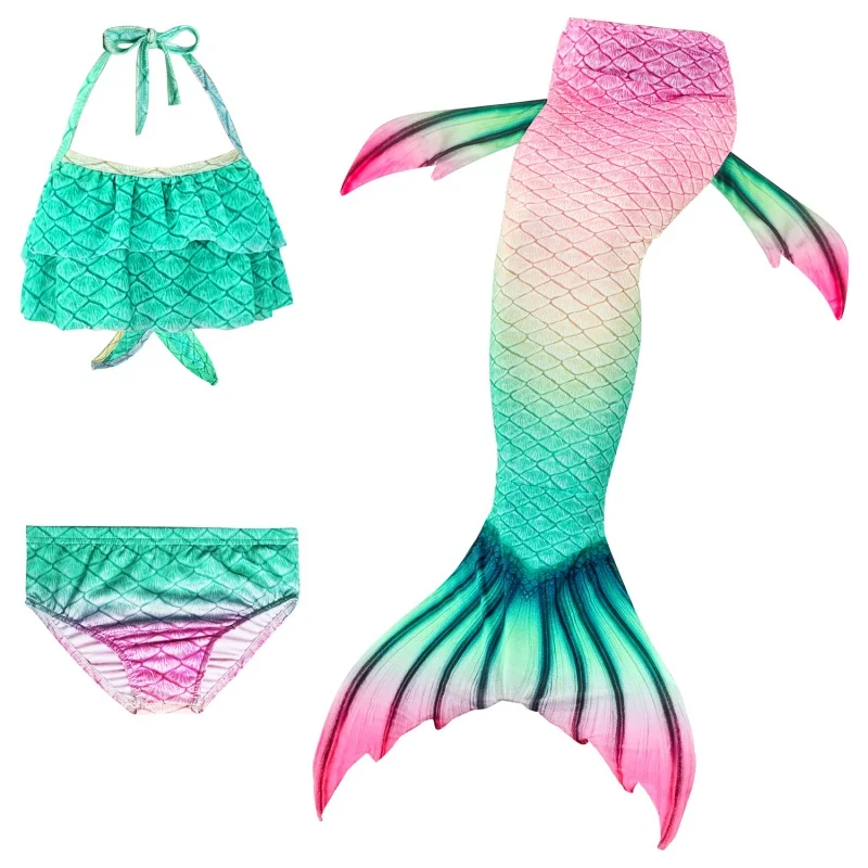 Mermaid Kids Girls Swimming Tail Costume Cosplay Children Swimsuit Fantasy Beach Bikini Can Add Monofin Fin smile