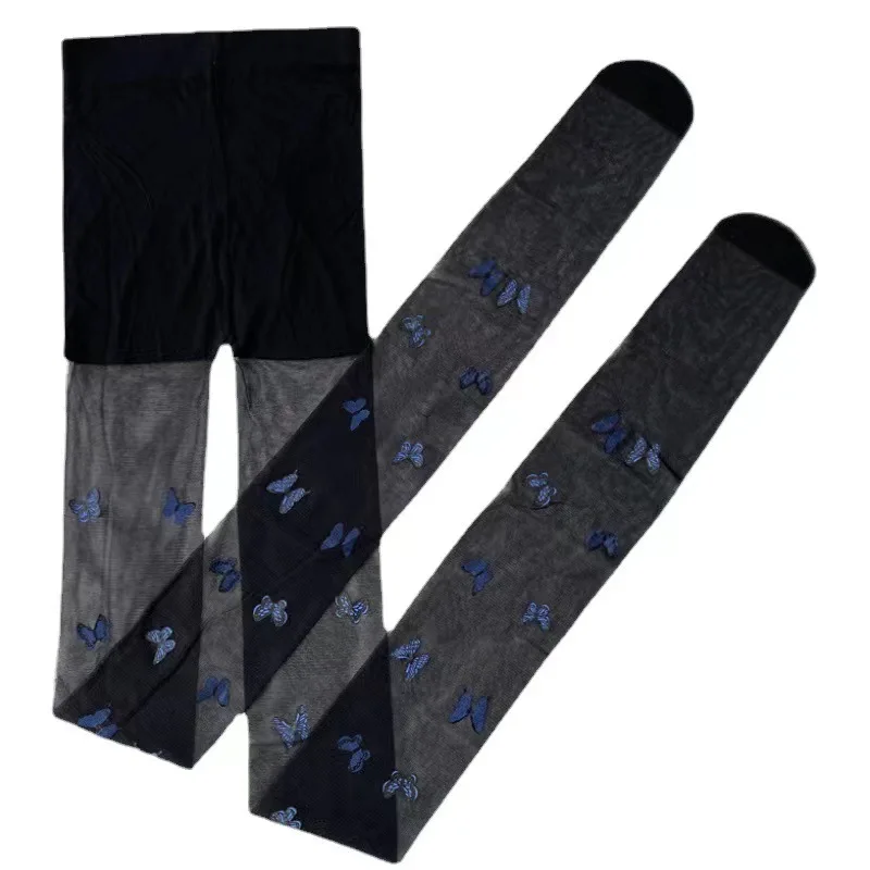 Tights Butterfly Blue Stocking Women Leggings Lolita Hollowed Out Mesh Stockings Bottomed Lace Pantyhose Floral Long Silk Socks smile