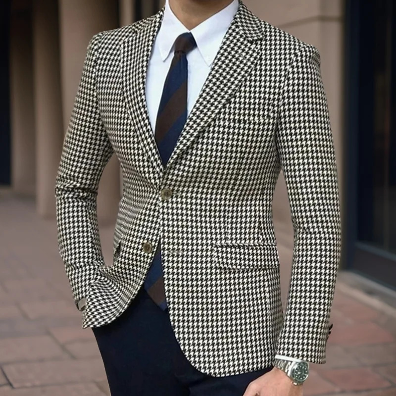 Check Plaid Blazer Slim Fit 1 piece mens suit jacket Houndstooth American fashion style clothing ready for shipment 241106