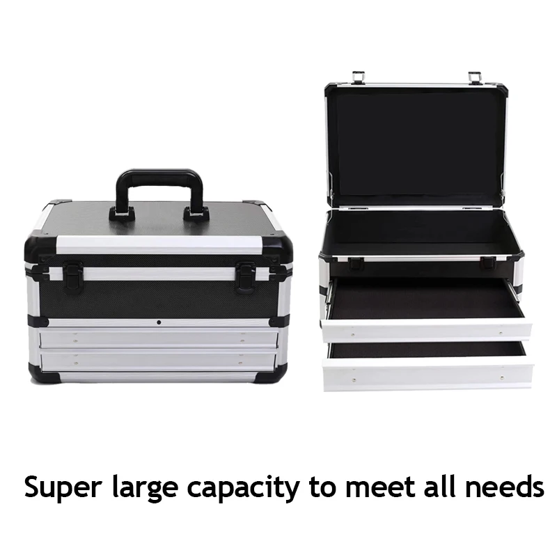 Aluminum Alloy Toolbox Portable Equipment Instrument Double Drawer Tool Box Empty Large Household Hardware Tool Suitcase